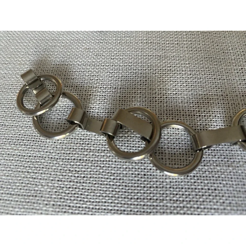 VTG Silver Tone Geometric Link Chain Belt Lobster Clasp Y2K Statement ~40